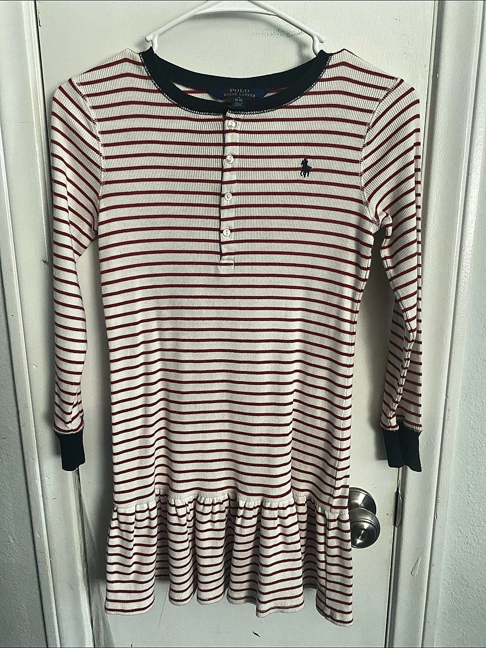 Polo Ralph Lauren Ribbed Stripe Ruffle-Hem Dress Red & White 8/10